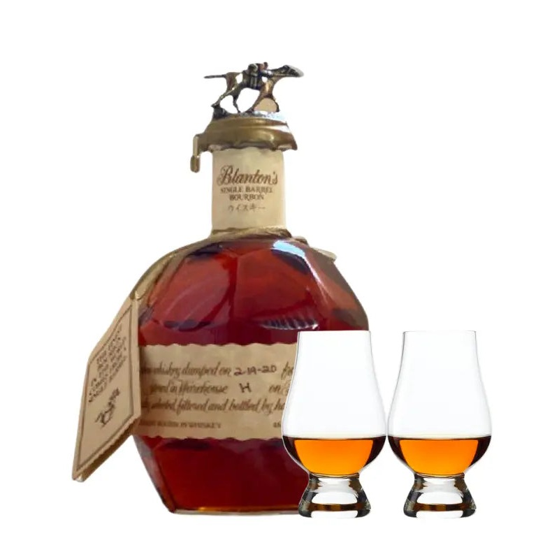 Blantons Single Barrel Red Takara Japanese Edition Bourbon Whiskey & Glencairn Set Bundle