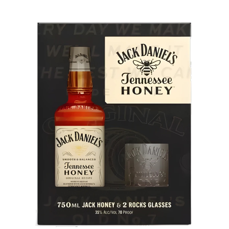 Jack Daniels Tennessee Honey & 2 Rocks Glasses gift pack