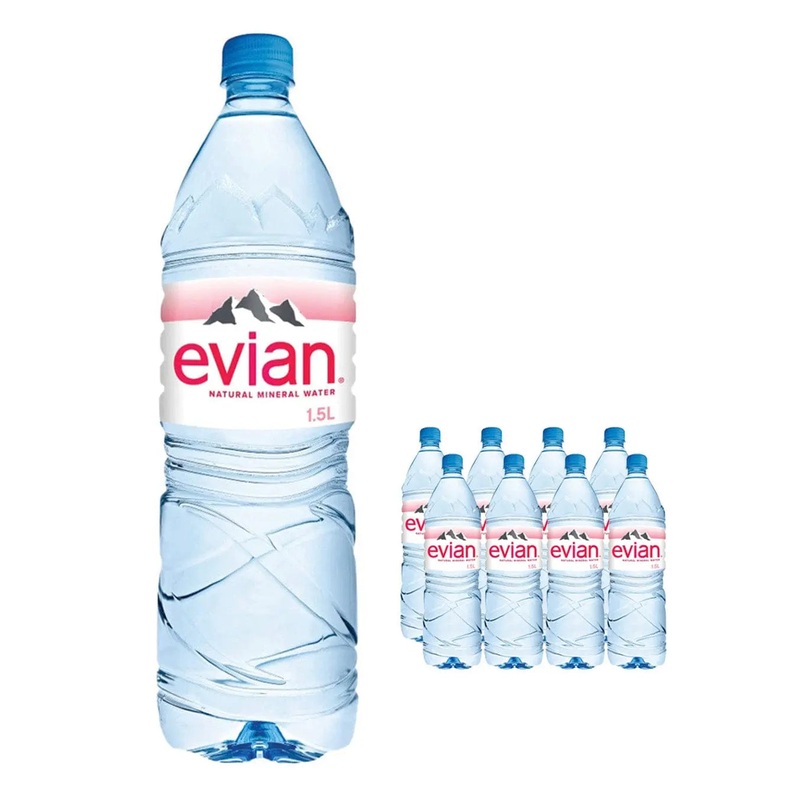 Evian Natural Spring Water Plastic Bottle Multipack, 8 x 1.5 L