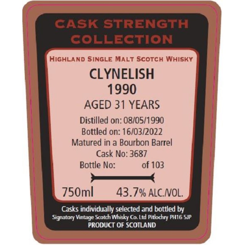 SIGNATORY CLYNELISH BOURBON 31YR 43.7% 1990 750 mL