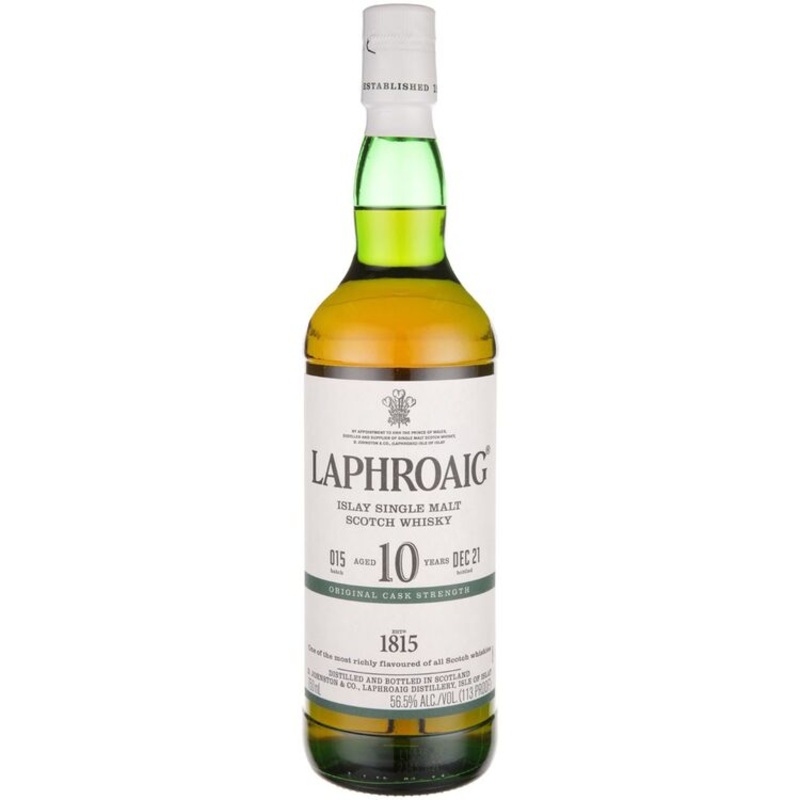 LAPHROAIG SINGLE MALT SCOTCH ORIGINAL CASK STRENGTH BATCH 015 10 YR 113 750ML