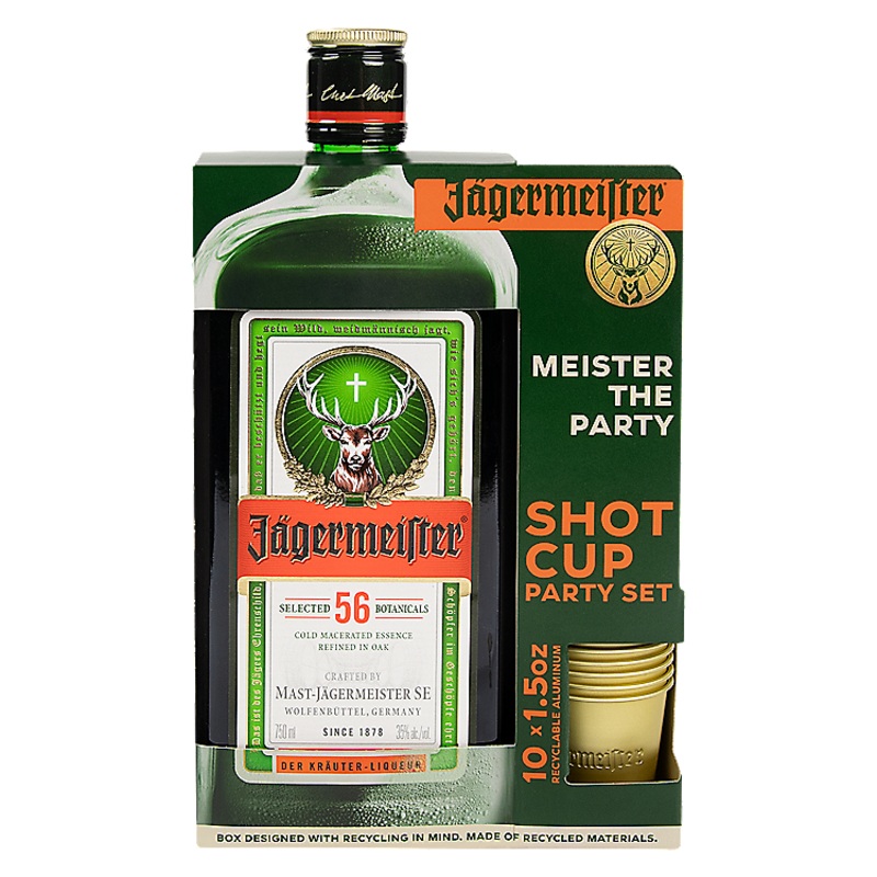 JAGERMEISTER HERBAL LIQUEUR 70 W/ ALUMINUM SHOT CUP 750ML