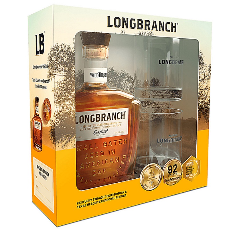 WILD TURKEY KENTUCKY STRAIGHT BOURBON LONGRANCH 8 YEARS 86 W/ ROCK GLASSES 750ML