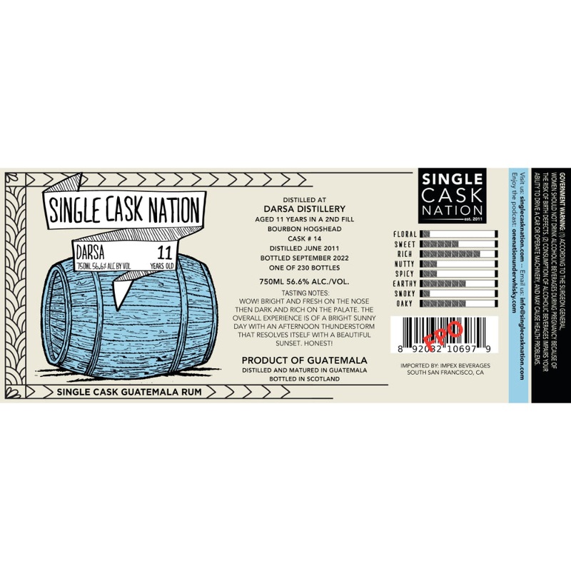 Single Cask Nation 11 Year Old Darsa Rum Cask #14