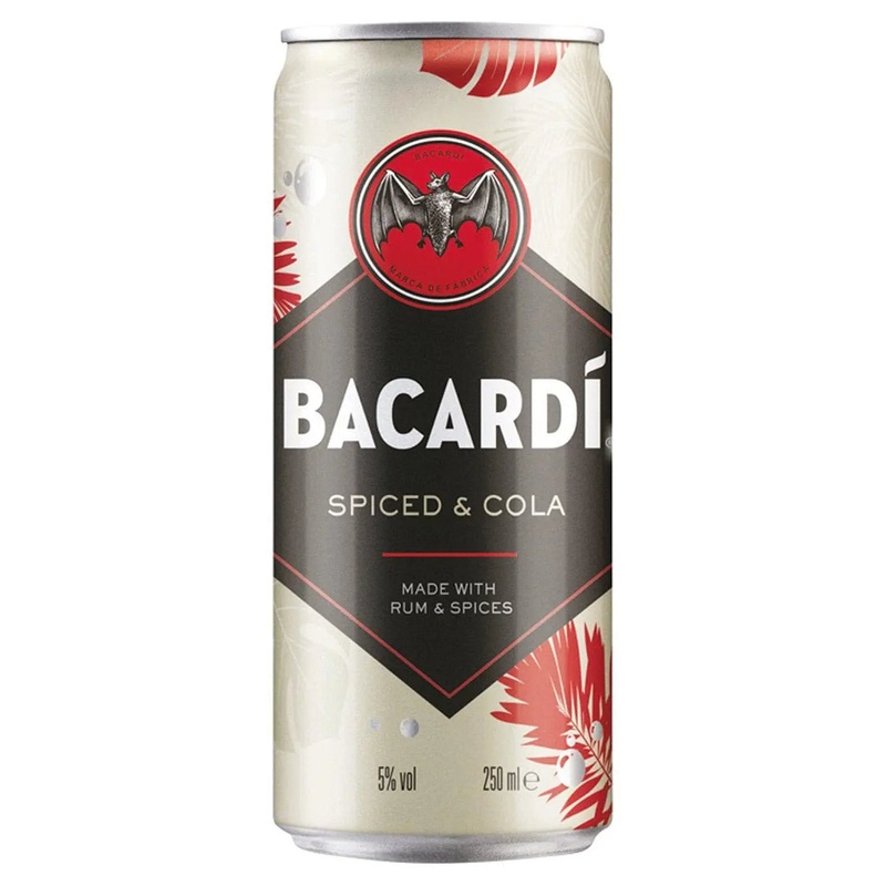 Bacardi Spiced Rum & Cola Premixed Cocktail Can, 250 ml