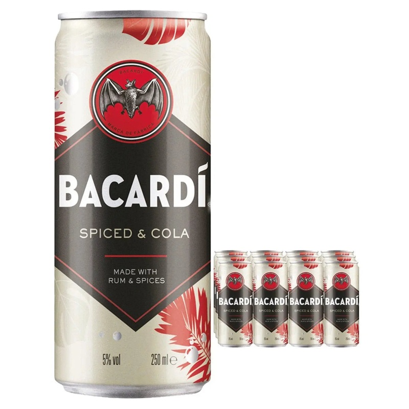 Bacardi Spiced Rum & Cola Premixed Cocktail Can Multipack, 12 x 250 ml