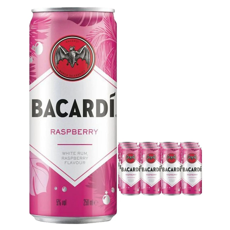 Bacardi White Rum Raspberry Spritz Premixed Cocktail Can, 250 ml