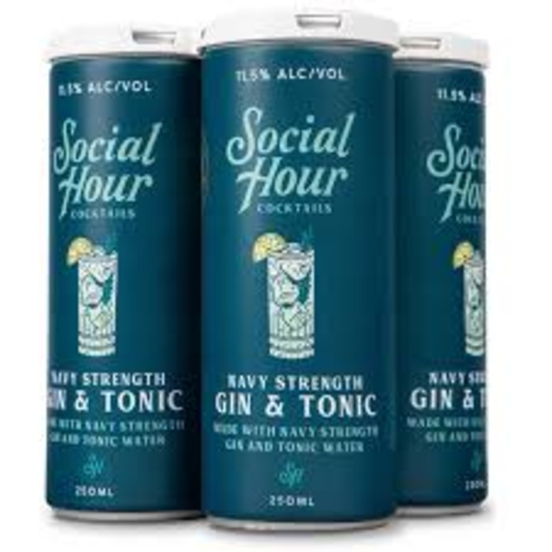 Social Hour Cocktails Navy Strength Gin & Tonic 4 Pack/250ml