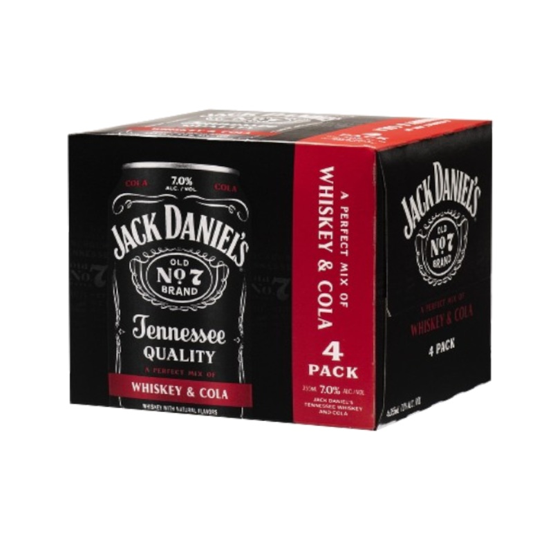 Jack Daniels Tennessee Whiskey & Zero Sugar Cola 12oz 4-Pack Can