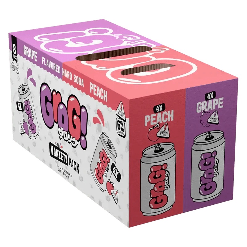 Grog! Flavored Hard Soda Variety Pack  Grape & Peach  8 Pack