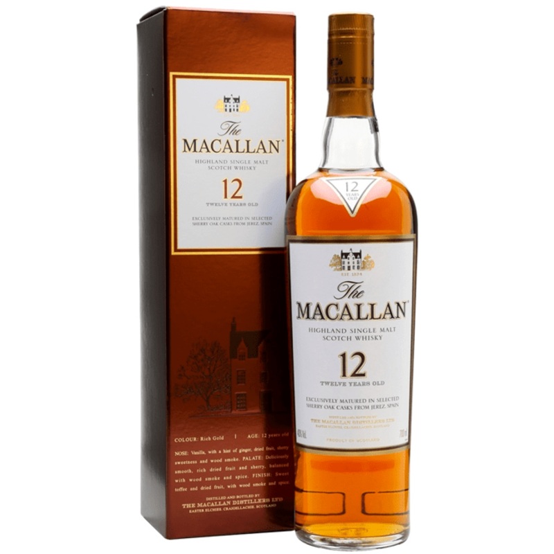 The Macallan 12 Years Sherry Oak Scotch (Brown Box)