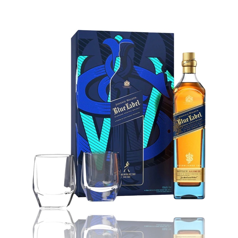 Johnnie Walker Blue Label Blended Scotch Whisky with Glasses 750ml