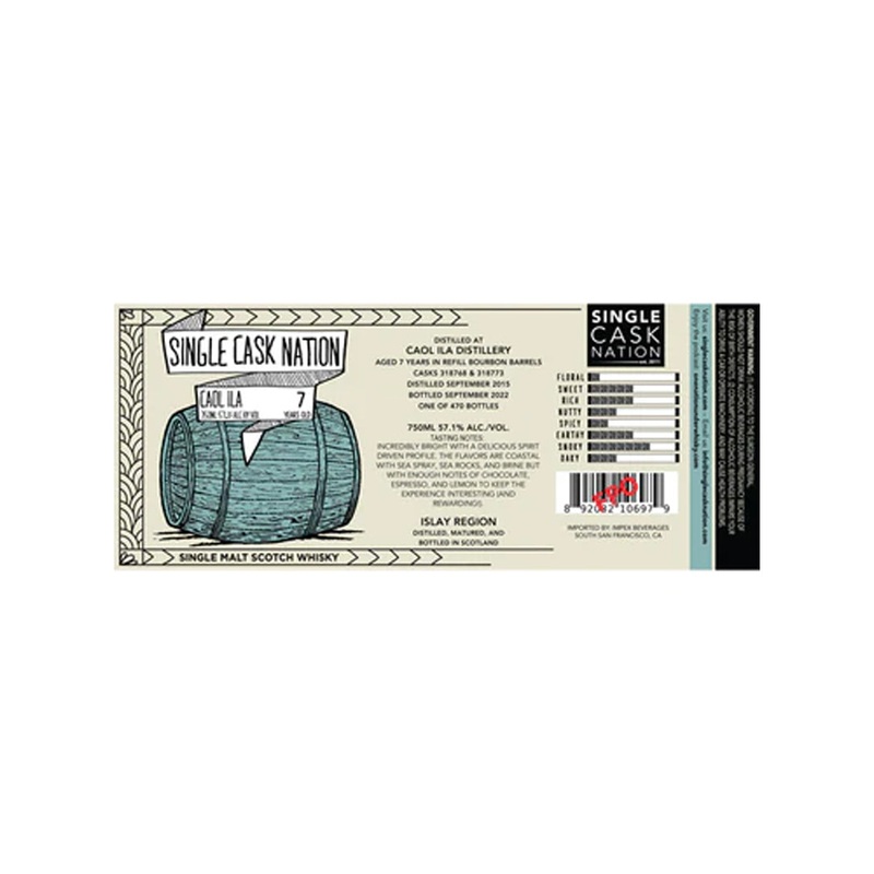 Single Cask Nation Caol Ila 7 Year Old Single Malt Scotch Whisky