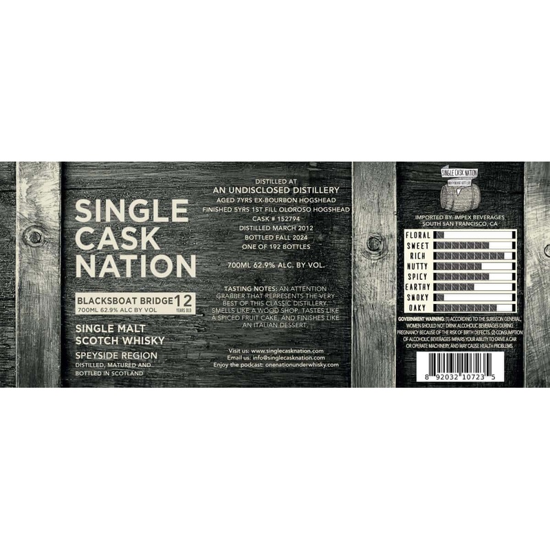 Single Cask Nation Blacksboat Bridge 12-Year Single Malt Scotch Whisky