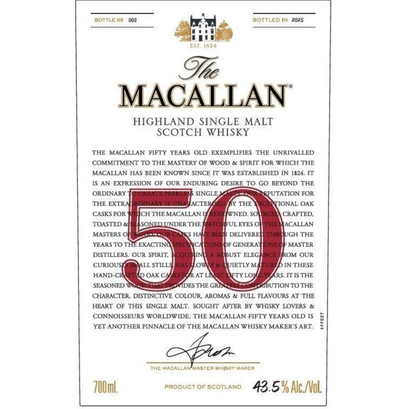 The Macallan 50 Year Old Highland Single Malt Scotch Whisky 700ml