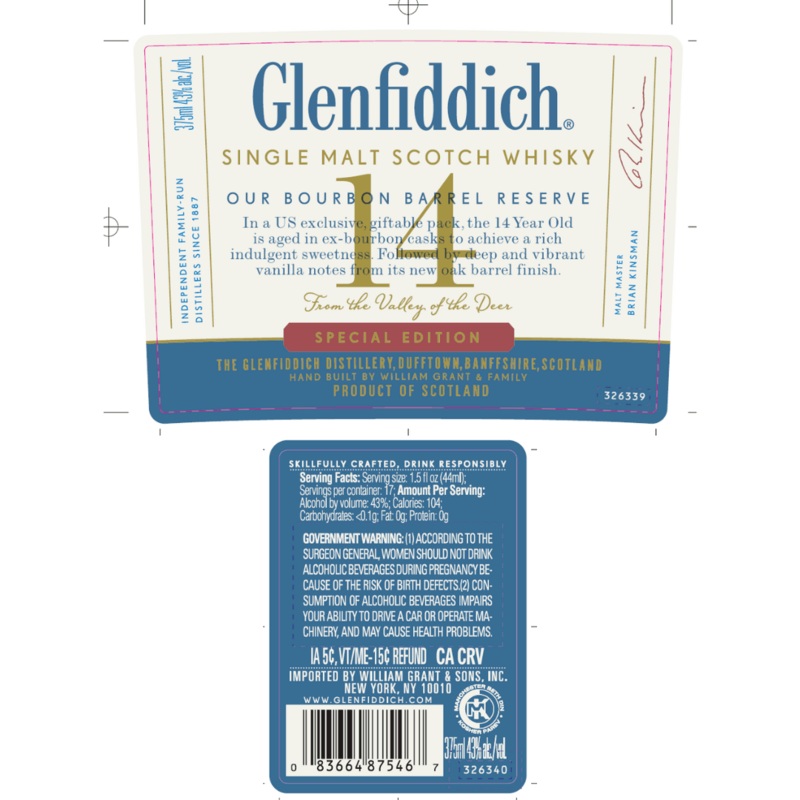 Glenfiddich 14 Year Old Bourbon Barrel Reserve Single Malt Scotch Whisky  Special Edition 375ml
